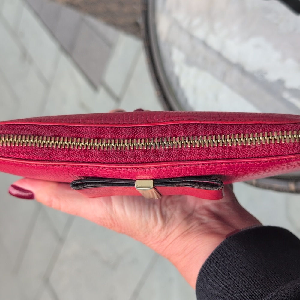 Chloe Red Leather Zip Around Bow Wallet With Dustbag - Picture 7 of 14